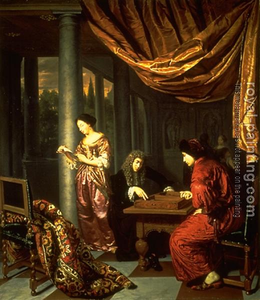 Frans Van Mieris The Elder : Interior with Figures Playing Tric trac